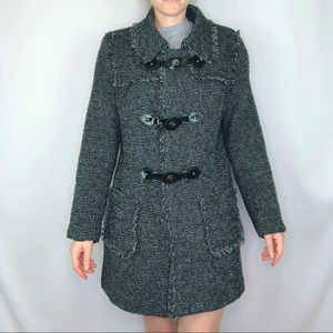 Style & Co Tweed Overcoat Wool Trench Long Sleeve City Frayed Event Winter Top